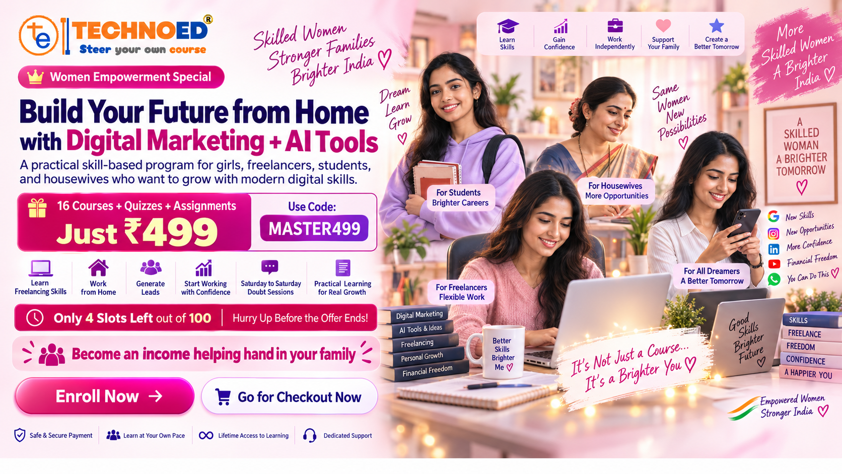 TechnoEd Women Empowerment Special: 16 Digital Marketing and AI Tools courses for ₹499